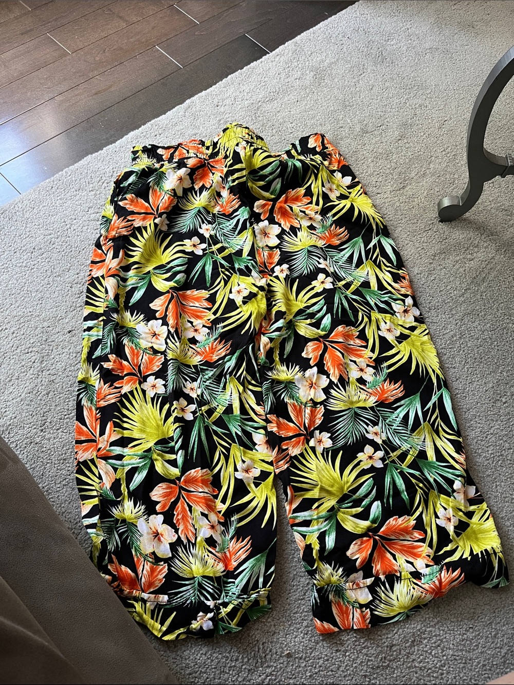 Caribbean Joe Black Wide-Leg Jumpsuit with Orange & Yellow Tropical Floral rayon